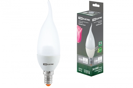TDM ELECTRIC SQ0340-0047 Лампа светодиодная WFС37-5 Вт-220 В -4000 К–E14 (свеча на ветру) TDM